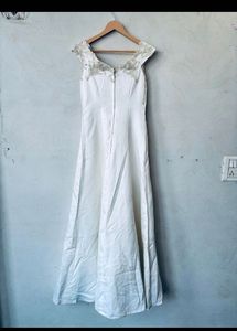 Embroidery Gown Plain White Floor Touch