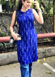 Blue Ikat Print Sleeveless Top