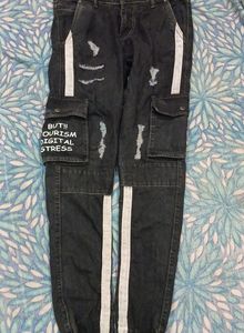 Jhon Club Men Side Pockets Ripped Stretch Straight Jeans Cargo Denim Pants