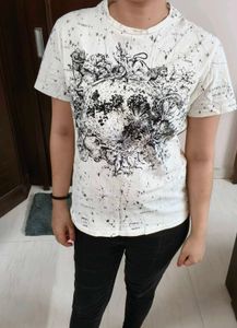 Christian Dior Women White Printed Cotton Tshirt