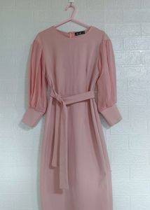 Pink Bodycon Dress With Puffy Sleeves