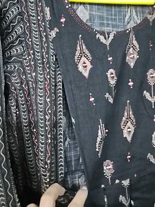 Black Foil Printed Dress With Front Chains