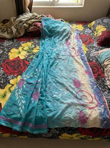 Elegant Blue Floral Saree with Golden blouse