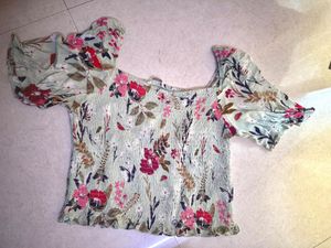 Floral Print Smocked Tops