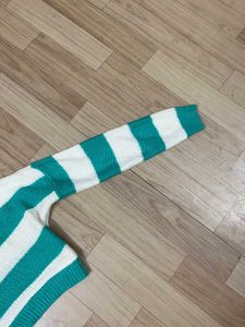 Striped Cropped Knit Sweater.