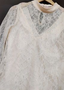 Cream Color Net Design Top For 32 Bust