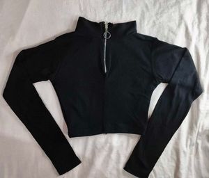 Black Zip-Up Mock Neck Top