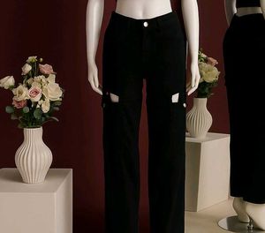 Black Cutout Straight Leg Jeans