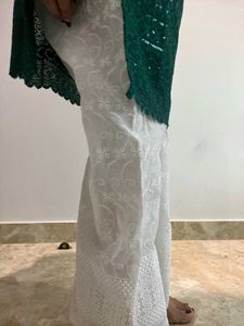 Teal Kurta and White Plazzo Chikankari Set