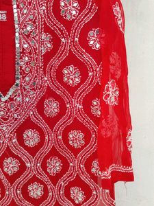 Red Embroidered Kurta