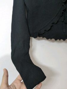 Black Ruffle Trim Crop Top