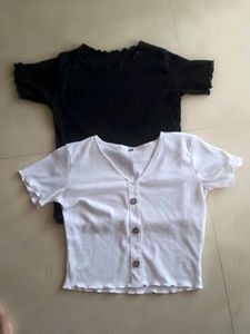 Ribbed Black & White Crop Top Combo For Women