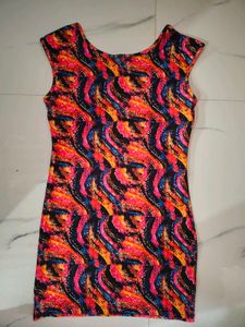 Shein Neck Abstract Print Mini Bodycon Dress — M