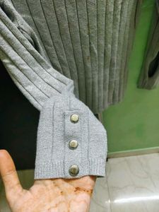 Grey Ribbed Turtleneck Top