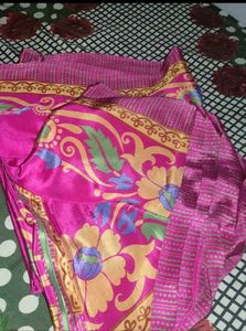 crape Pink &amp; Floral Saree
