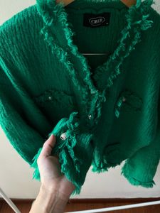 SOLID V-NECK FRINGE BUTTON UP OVERSIZED CARDIGAN