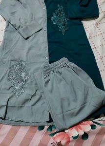 Two-Tone Embellished Shirt Dress