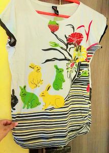 Unique Bunny & Floral Print Tee
