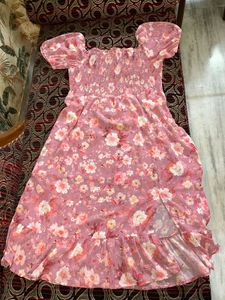 Floral Midi Dress with Puff Sleeves