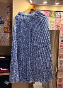 Accordion Blue &amp; White Maxi Skirt