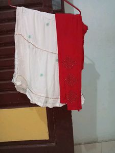 Combo Of White Palazo And Red Pajami