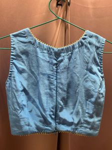 blue cut sleeves blouse