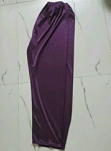Solid Purple Satin Nightsuit For Women