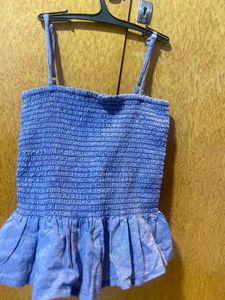 Blue Smocked Ruffle Tank