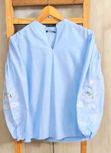 Elegant Blue Embroidered Blouse Size-42