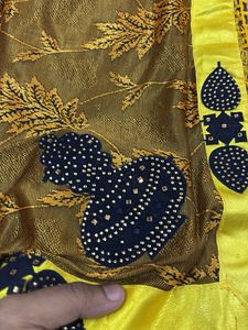 Elegant Brown &amp; Yellow Saree