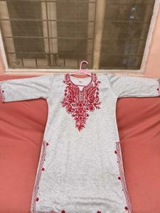 Beautiful RedEmbroidered Grey Kurta with Red Salwa