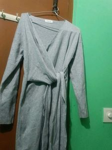 Elegant Grey Knit Midi Dress