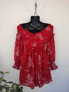 Shein Ditsy Floral Shirred Bodies Off Shoulder Dre