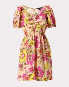 A Line Multicolour Dress With Puff Sleeves