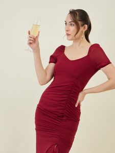 Women A-line Maroon Maxi/Full Length Dress Size S(