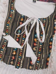 White Top With Multi Colour Design