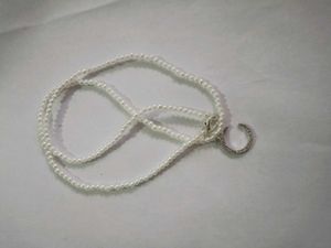 Pearl Beaded Choker with Rhinestone Crescent Moon