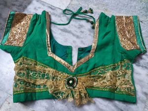 Emerald Green &amp; Gold Embellished Saree