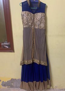 Navy Blue Gown Suit With Chunni