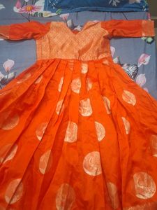 Orange Banarasi Silk Anarkali