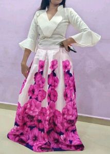 Pink N White Skirt With Top