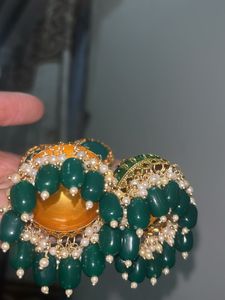 Green Jhumka Earrings