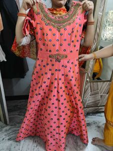 Pink Shade Gown With Net Dupatta