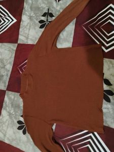 Brown Full sleeve Ribbed Mock Neck Top