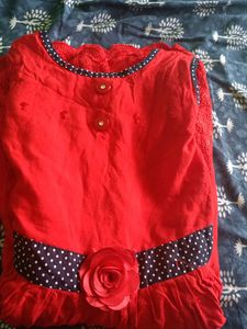 Pretty Red Frock With Beautiful Chikenkari Work