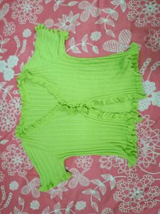 Lime Green Ruffle Trim Ribbed Top