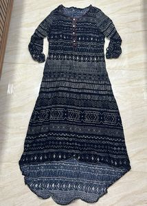 Navy Blue Printed Half Sleeve Kurti