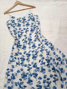 Imported White and Blue Floral Dress