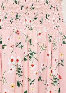 Panit Peach Colored And Green Printed Floral Skirt