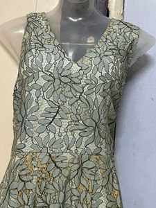 COVER STORY Women Green Self Design Lace Fit &amp; Fla